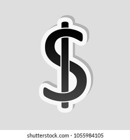 Dollars sign and USD symbol icon. Sticker style with white border and simple shadow on gray background