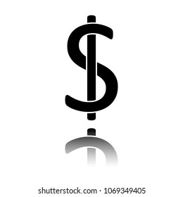 Dollars sign and USD symbol icon. Black icon with mirror reflect