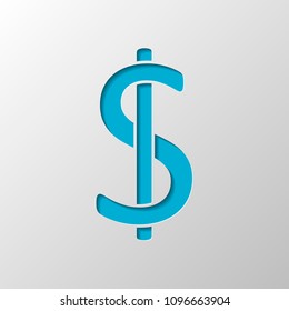 Dollars sign and USD symbol icon. Paper design. Cutted symbol with shadow