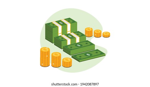 Dollars Stacks and Coins Vector Design