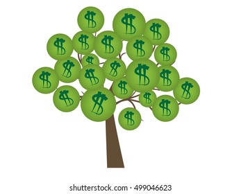 Dollars tree with icons. White background. Vector illustration