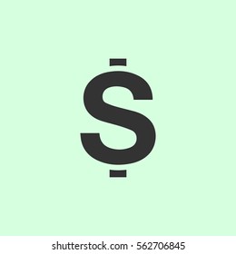 Dollars USD Money icon flat. Grey vector symbol on green background
