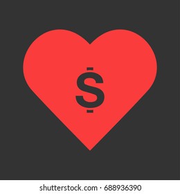Dollars USD Money icon flat. Simple pictogram on heart background. Vector illustration symbol