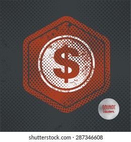 Dollar,stamp design on old dark background,grunge concept,vector