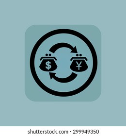 Dollar-yen exchange in circle, in square, on pale blue background
