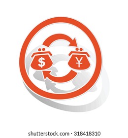 Dollar-yen trade sign sticker, orange circle with image inside, on white background
