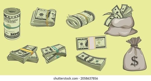 Doller coin And Doller lot set Vector Illustration. all in one Angle.