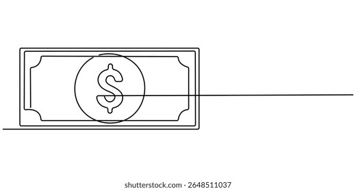 Doller desenho contínuo de uma linha, Desenho de linha contínua do ícone de dinheiro. Ilustração De Símbolo Desenhado À Mão, Ícone Editável De Linha Contínua Do Ciclo Comercial, Ícone De Linha Única De Economia De Dinheiro