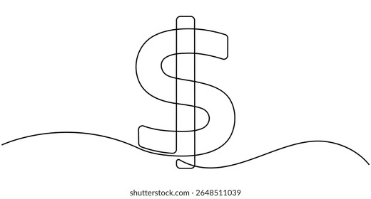 Doller desenho contínuo de uma linha, Desenho de linha contínua do ícone de dinheiro. Ilustração De Símbolo Desenhado À Mão, Ícone Editável De Linha Contínua Do Ciclo Comercial, Ícone De Linha Única De Economia De Dinheiro