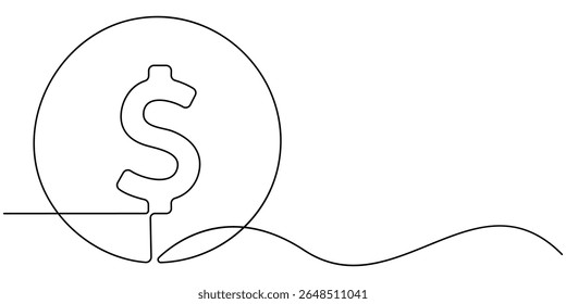 Doller desenho contínuo de uma linha, Desenho de linha contínua do ícone de dinheiro. Ilustração De Símbolo Desenhado À Mão, Ícone Editável De Linha Contínua Do Ciclo Comercial, Ícone De Linha Única De Economia De Dinheiro