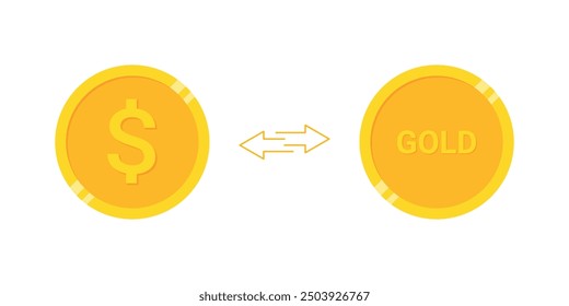 Doller and gold coin compare, connection, currency symbol vector on white background.