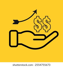 Doller growth icon, Business growth icon, symbol isolated on yellow background. 