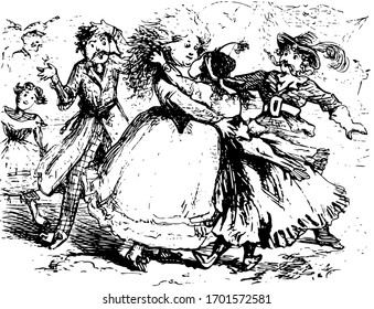 The Dolliver Family, this scene shows a woman and a girl hugged each other and other people looking at them, vintage line drawing or engraving illustration