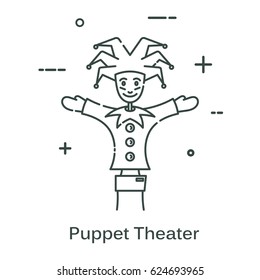 Doll-jester in a linear style. Line icon isolated on white background. Vector illustration.