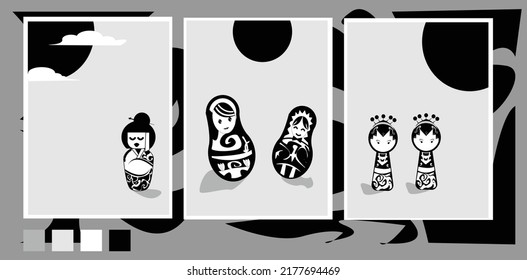 dolls art white and black vector ilustration