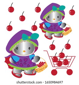 dolls and cherries simple vector design icons