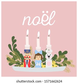 Dolls Christmas Candle Holders. Decoration tray. Noel