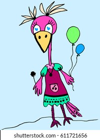 Dolls in the clothes of animals. Linear art. Art line