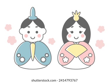 Muñecas para Hinamatsuri. Ilustración vectorial. Muñecas del festival que representan al emperador y a la emperatriz. Hinamatsuri es un Día de las Niñas Japonesas o Festival de Muñecas. 