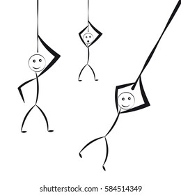 Dolls on rope on white background. Vector illustration.