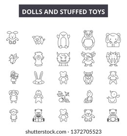Dolls and stuffed toys line icons, signs, vector set, outline illustration concept 