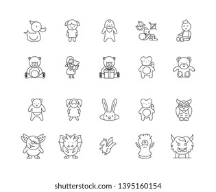 Dolls and stuffed toys line icons, signs, vector set, outline illustration concept 