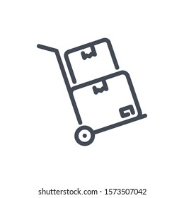 Dolly with boxes line icon. Hand truck box trolley vector outline sign.