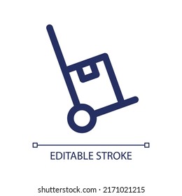 Dolly cart linear ui icon. Parcels delivery. Transportation service. Shipment. GUI, UX design. Outline isolated user interface element for app and web. Editable stroke. Arial font used
