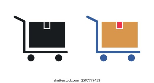 Dolly flatbed colored icon set. Stock Vector