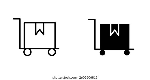 Dolly flatbed flat Icons in line outline and flat solid style on white background