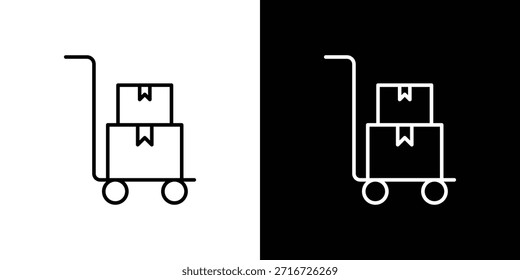 Dolly flatbed icons black and white vector, line icon set.