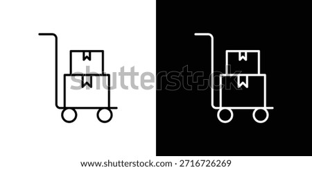 Dolly flatbed icons black and white vector, line icon set.