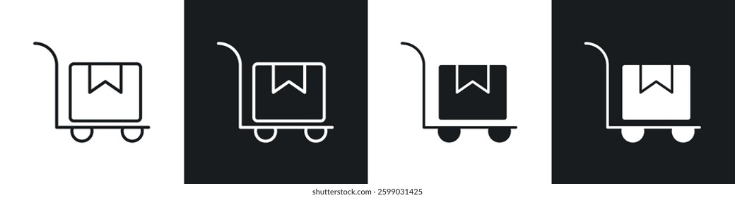 Dolly flatbed icons in flat and linear vector illustration on white background.