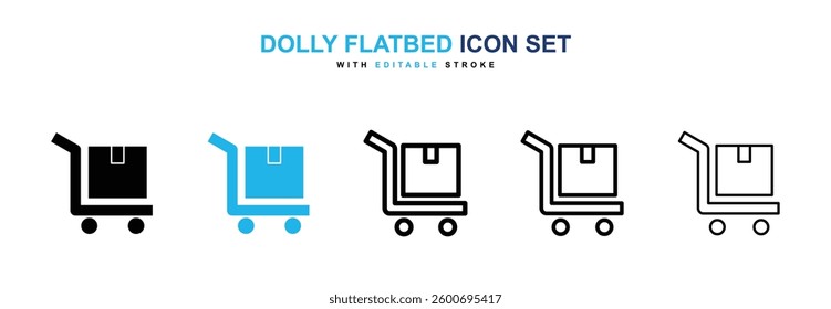 Dolly flatbed icons graphics set in black and blue colors
