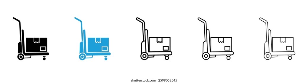 Dolly flatbed icons vector illustrations in black and blue colors for web and ui designs