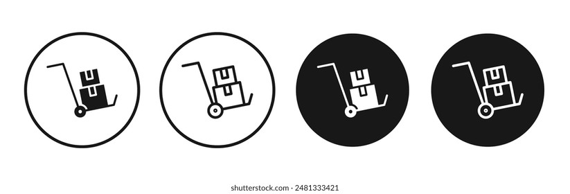 Dolly flatbed vector icon set black filled and outlined style.