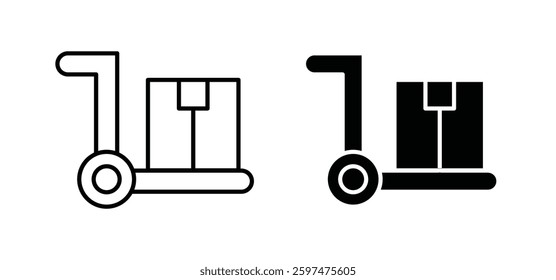 Dolly flatbed vector icon set black filled and outlined style.