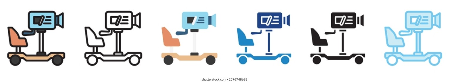 Dolly Track multi style, mini illustration icon set. outline, flat, glyph, line color, UI, UX, app and web, digital or print. related to movie, cinema, entertainment.