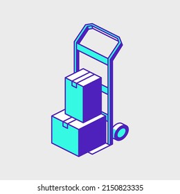 Dolly or trolley with boxes isometric vector icon illustration