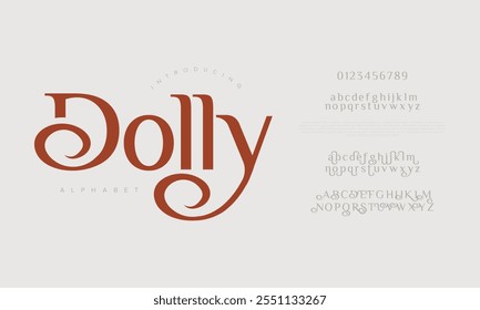 Dolly typography beauty fashion elegante minimalista serif italic Fuentes decorativas de la boda vintage logotipos retro. Logotipo de alfabeto de fuente de lujo mínimo. Ilustración vectorial