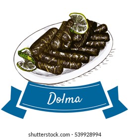 Dolma colorful illustration. Vector illustration of turkish cuisine.