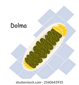 Dolma. Greek cuisine. Traditional tastes. Minced meat is roasted near grape leaves with added rice and parsley