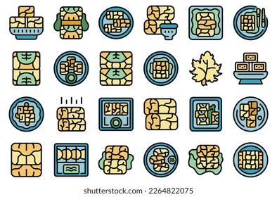 Dolma icons set outline vector. Armenia grape. Rice beef color flat on white
