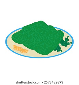 Dolma leaves wrapped rice. Traditional Middle Eastern food. Hand drawn vector illustration