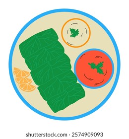 Dolma leaves wrapped rice. Traditional Turkish food. Hand drawn vector illustration