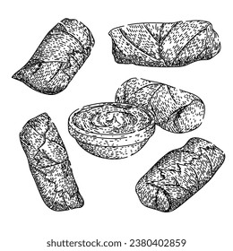dolma set hand drawn. food dinner, gourmet lunch, delicious healthy dolma vector sketch. isolated black illustration