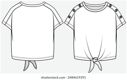 DOLMAN SLEEVES BOXY KNIT TOP WITH FRONT TIE UP DETAIL DESIGNED FOR TEEN AND KID GIRLS IN VECTOR FILE