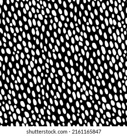 Dolmatink fur print. Animal skin pattern. Stained background. Vector illustration. Random hand-drawn cattle spots. Texture banner with farm animals.