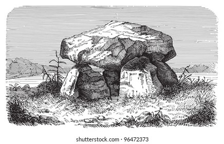 Dolmen or Portal grave (stone age) / vintage illustration from Meyers Konversations-Lexikon 1897