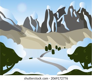 dolomites mountains winter panorama vector hand drawn illustration